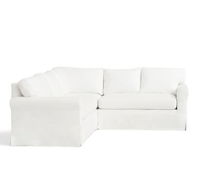 York Roll Arm Slipcovered 3-Piece L-Shaped Corner Sectional with Bench Cushion, Down Blend Wrapped Cushions, Performance Boucle Pebble - Image 3