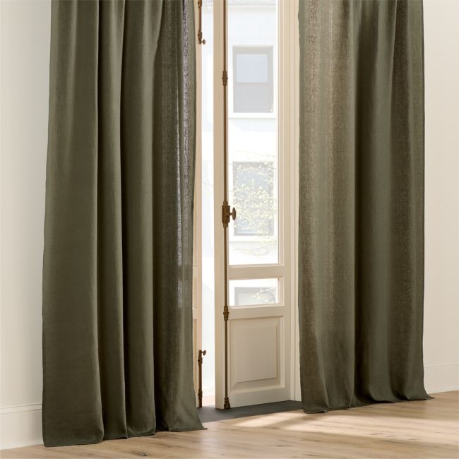 EUROPEAN FLAX™-Certified Linen Olive Green Window Curtain Panel 48"x84" - Image 0