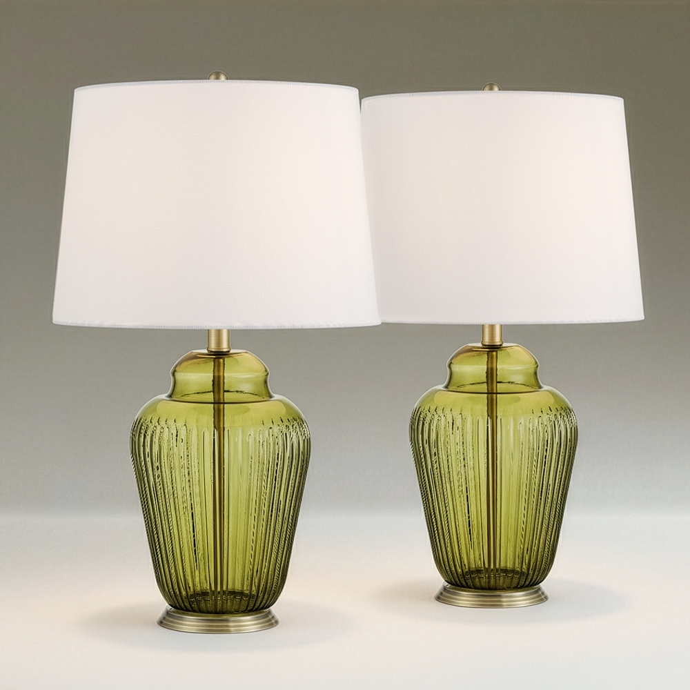Grimmia 24" High Moss Green Glass Table Lamp Set of 2 - Image 0