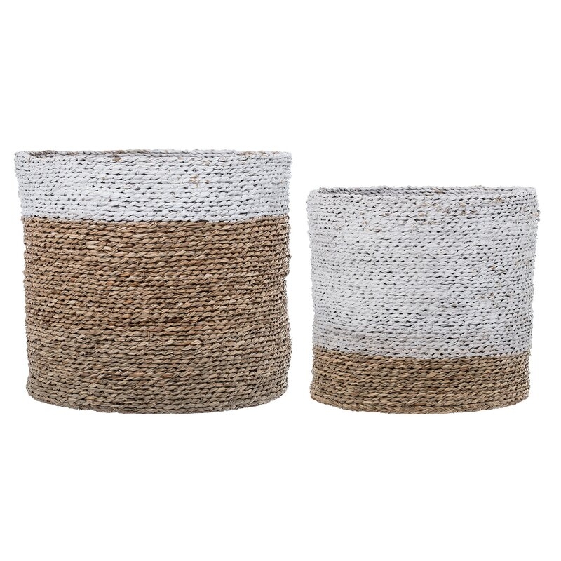 Bloomingville Natural Seagrass Wicker 2 Piece Basket Set Size: Brown/White - Image 0