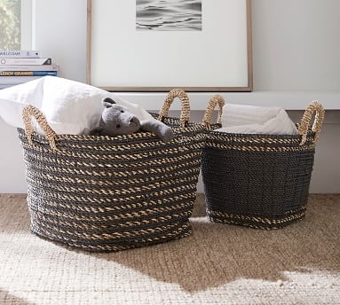 Asher Tote Basket Large, Charcoal/Natural - Image 2