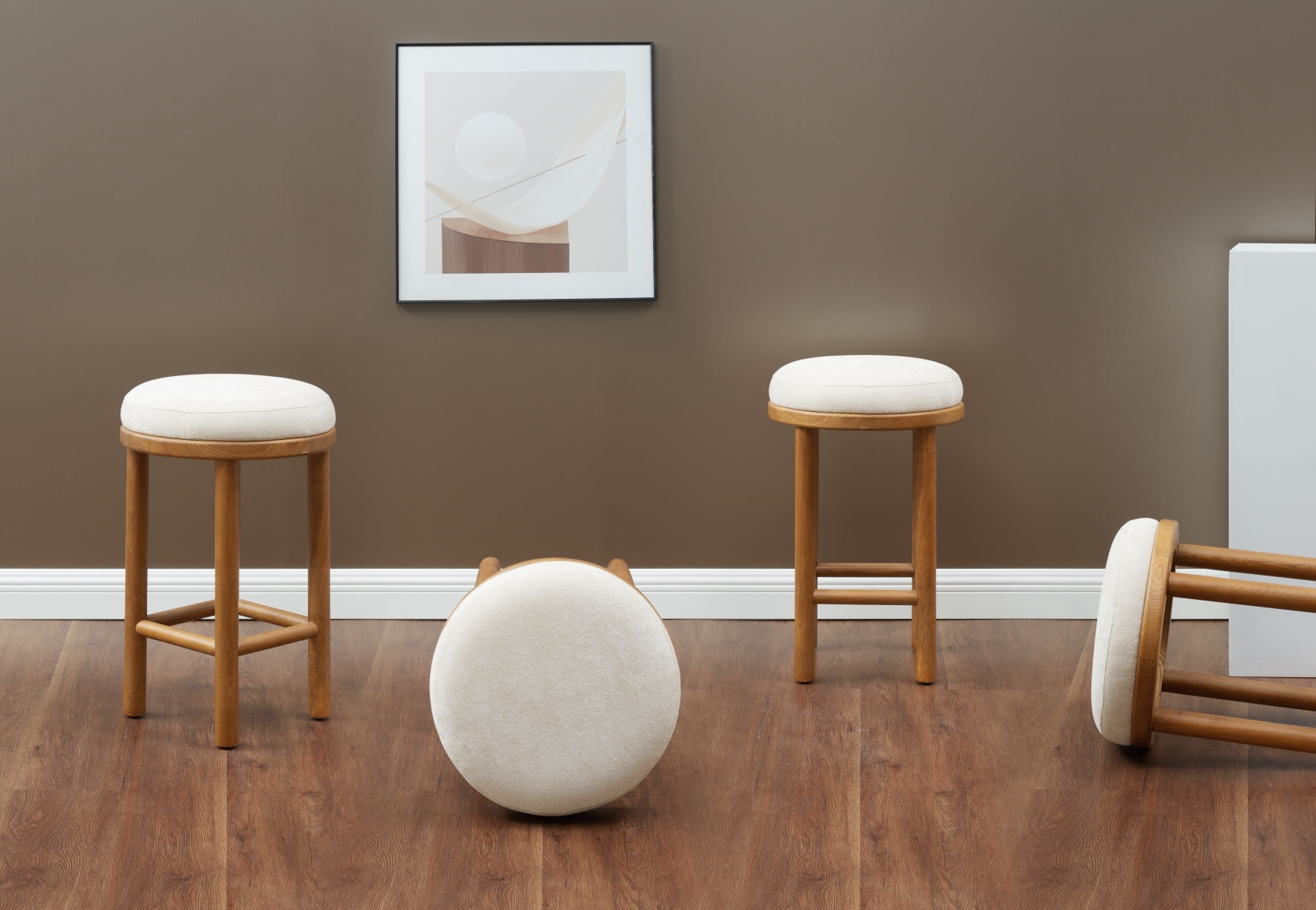 Toledo Round Wood Counter Stool - Cream/Walnut - Image 1