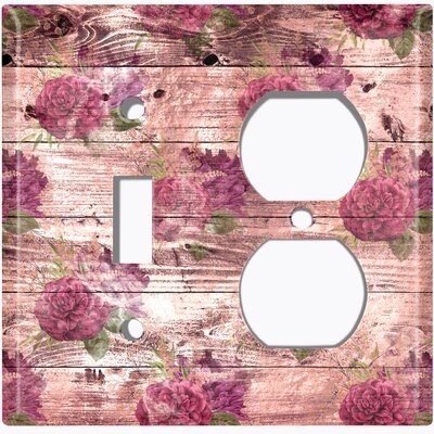 Metal Light Switch Plate Outlet Cover (Natural Wood Fence Rose Flower - Single Toggle Single Duplex) - Image 0