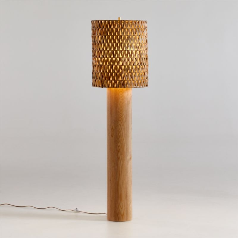 Brodie Wood Floor Lamp with Woven Shade - Image 1