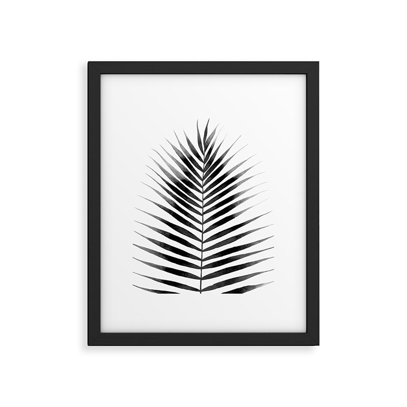 Palm Leaf Watercolor Black And White by Kris Kivu - Framed Art Print Modern Black 24" x 36" - Image 0
