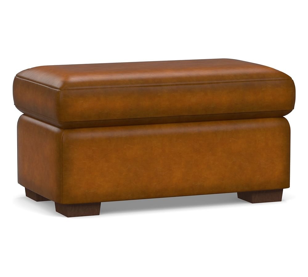 Shasta Square Arm Leather Ottoman, Polyester Wrapped Cushions, Burnished Bourbon - Image 0
