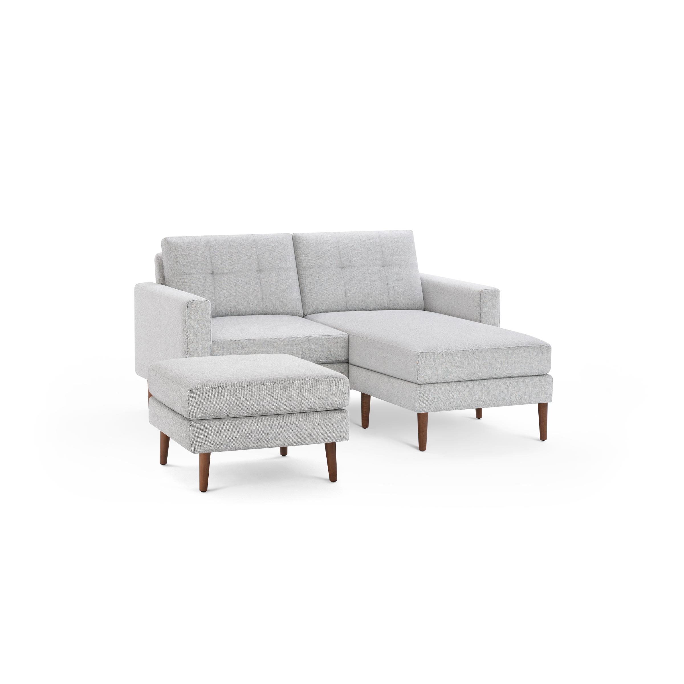 Nomad Loveseat with Chaise and Ottoman - Crushed Gravel - Performance Chenille / Walnut - Wood / Block - Image 0