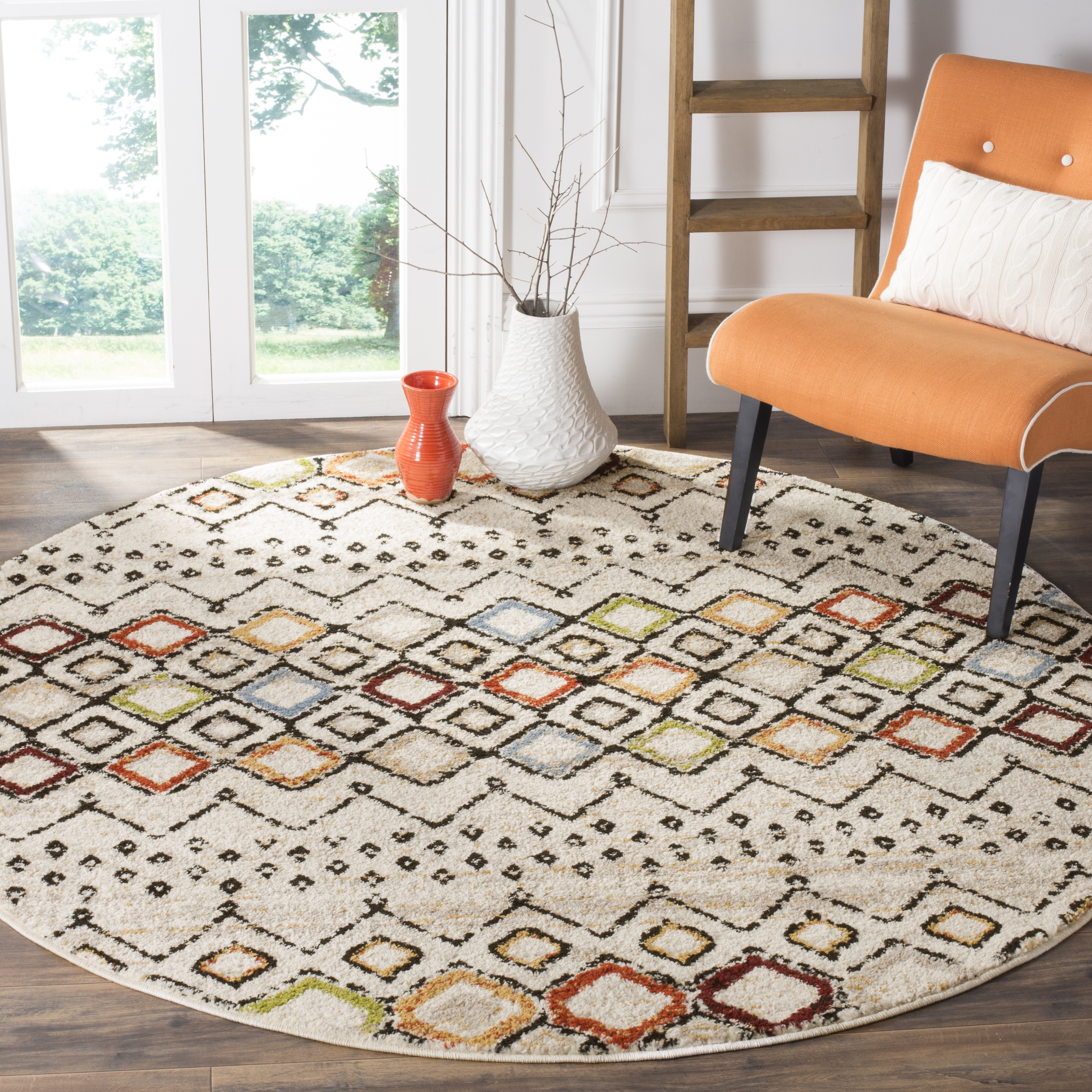 Arlo Home Woven Area Rug, AMS108K, Ivory/Multi,  6' 7" X 6' 7" Round - Image 1