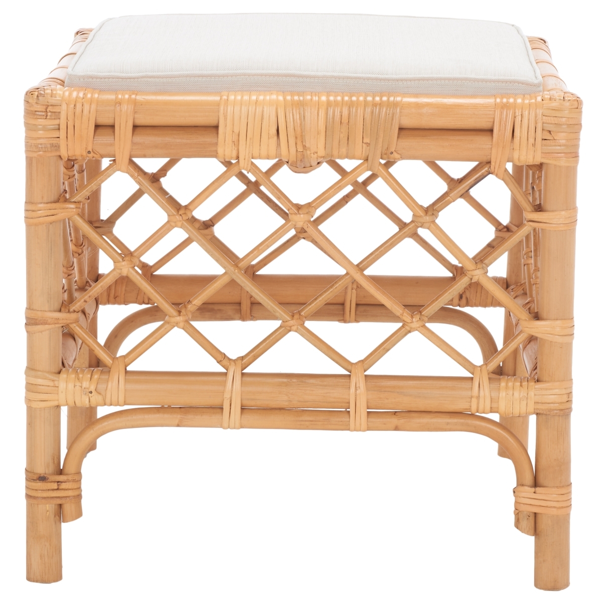 Larroux Rattan Ottoman W/ Cushion - Honey / White - Safavieh - Image 0