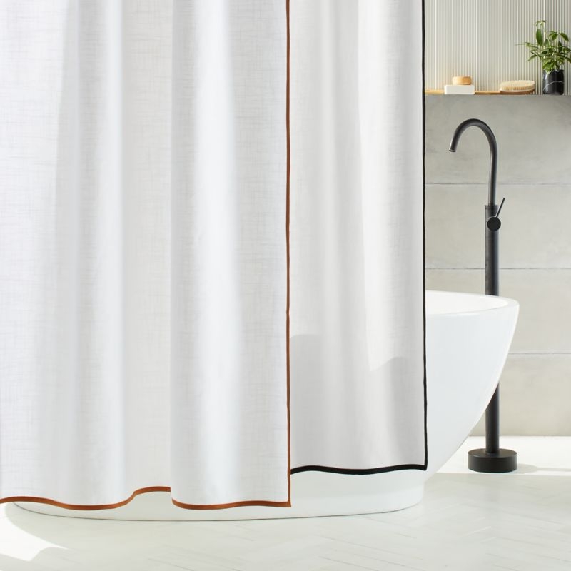 Capri Organic Cotton White with Black Border Shower Curtain 72" - Image 1