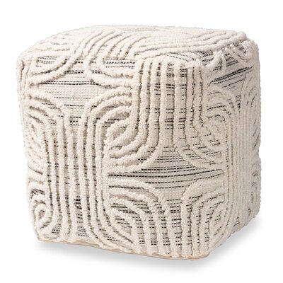 Gambrell Modern And Contemporary Bohemian Ivory And Black Handwoven Wool Blend Pouf Ottoman - Image 0