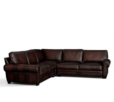 Turner Roll Arm Leather 3-Piece L-Shaped Corner Sectional, Down Blend Wrapped Cushions, Churchfield Camel - Image 3