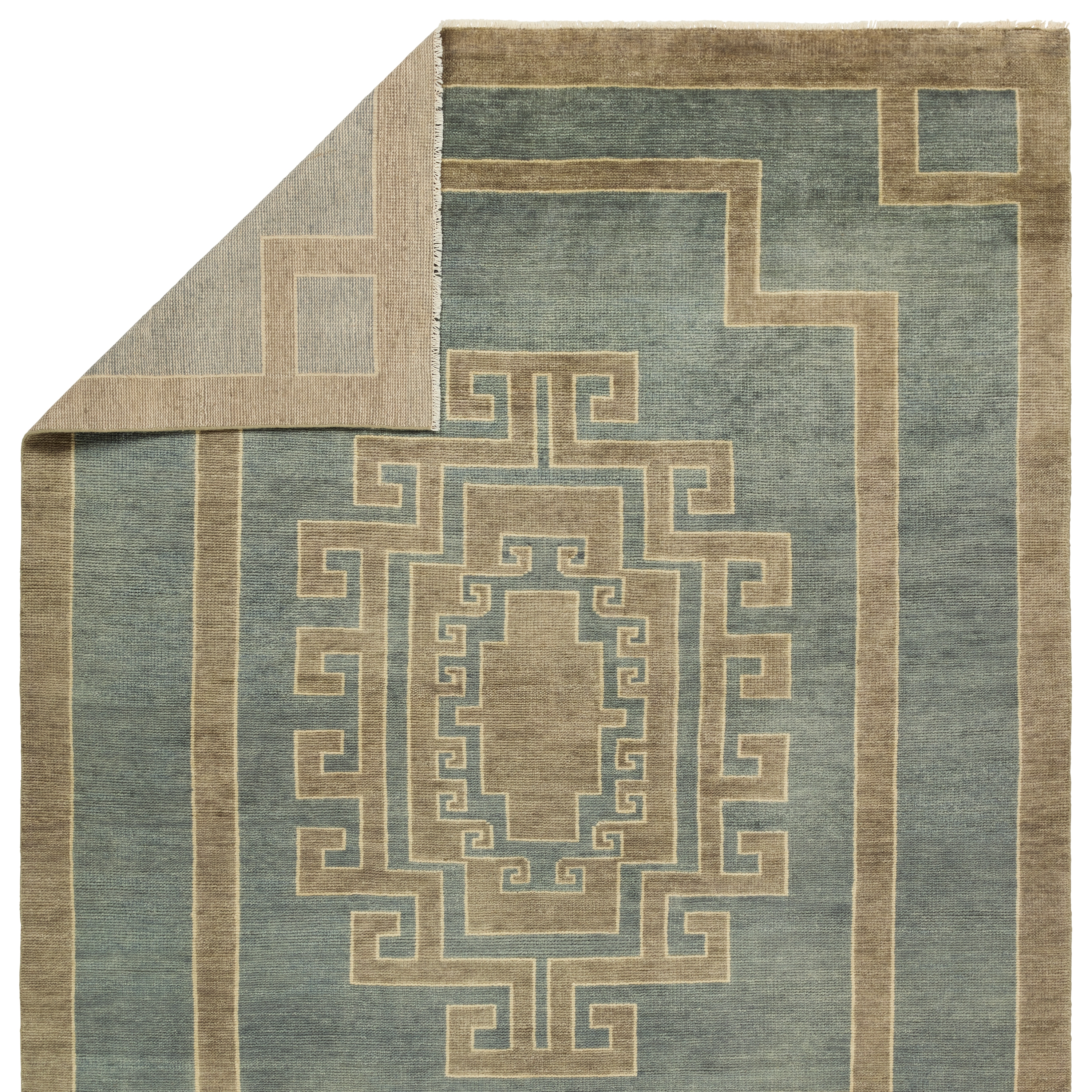 Kyrenia Hand-Knotted Medallion Blue/ Sage Area Rug (18"X18") - Image 2