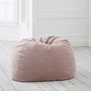 west elm x pbt Velvet Bean Bag Chair Set (Cover + Insert), Large, Distressed Velvet Light Pink - Image 1