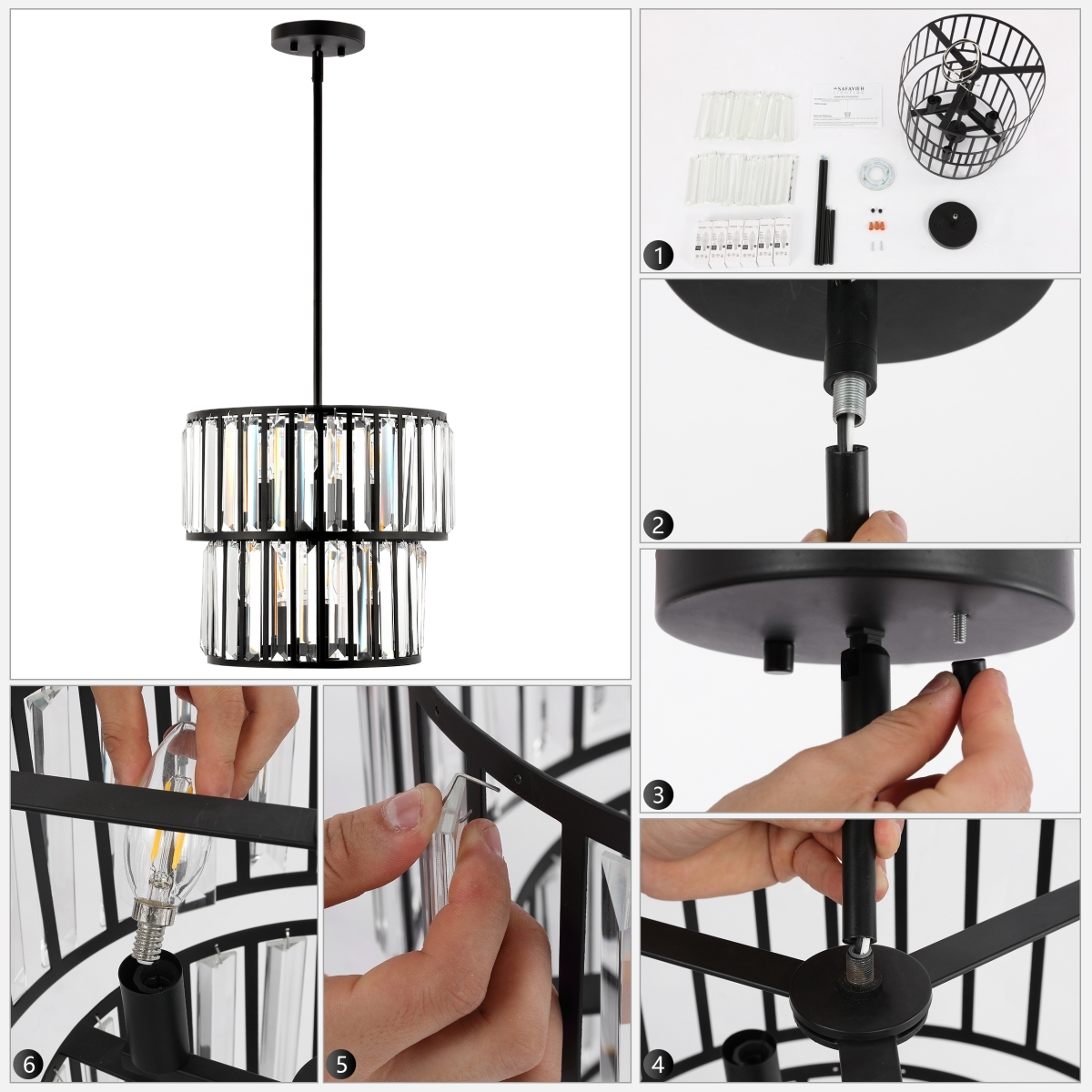 Crissa 6Lt 14.5" Chandelier - Black/Clear - Safavieh - Image 1