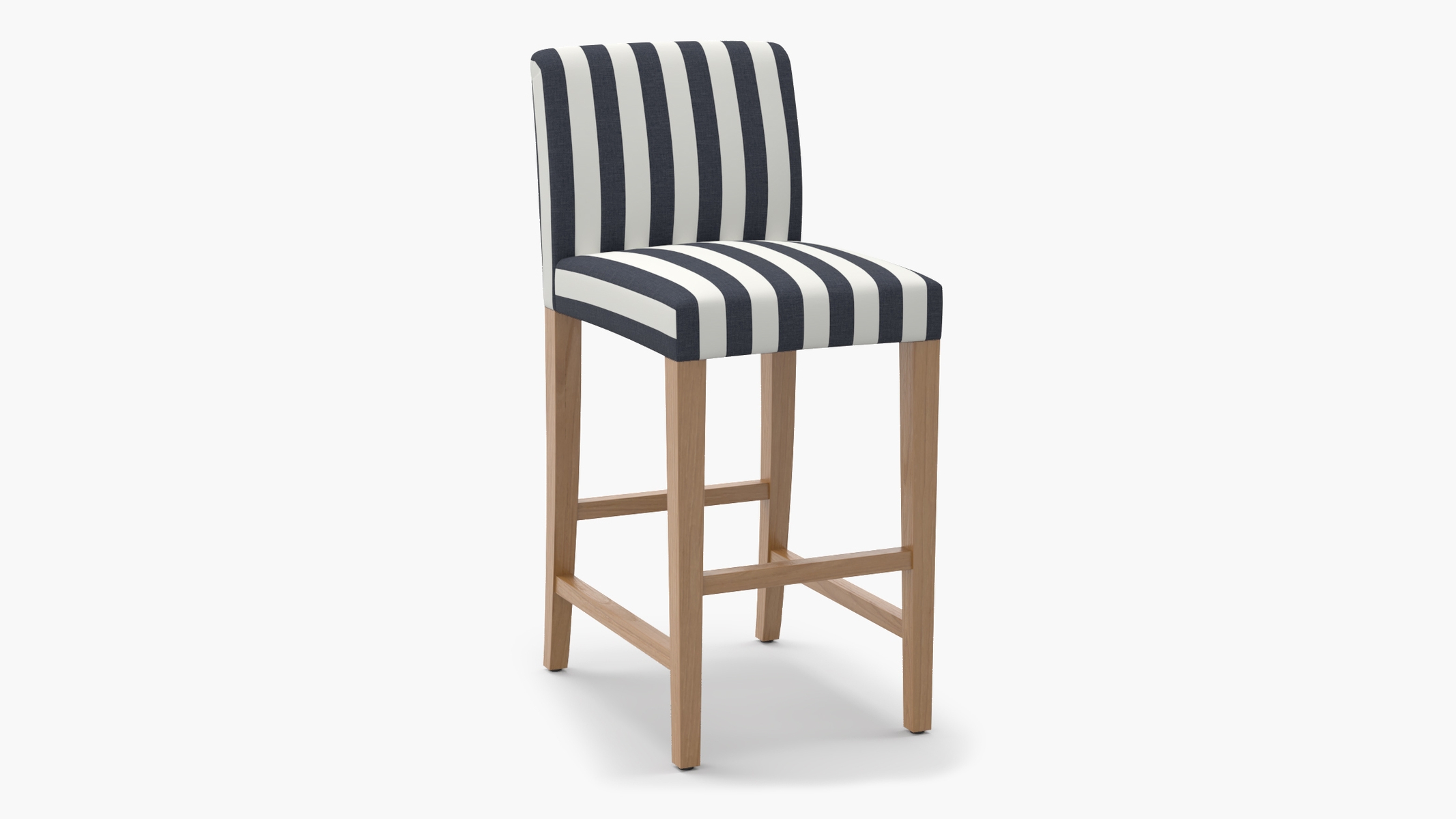 Signature Dining Bar Stool, Navy Cabana Stripe, Natural Square Tapered Leg - Image 1