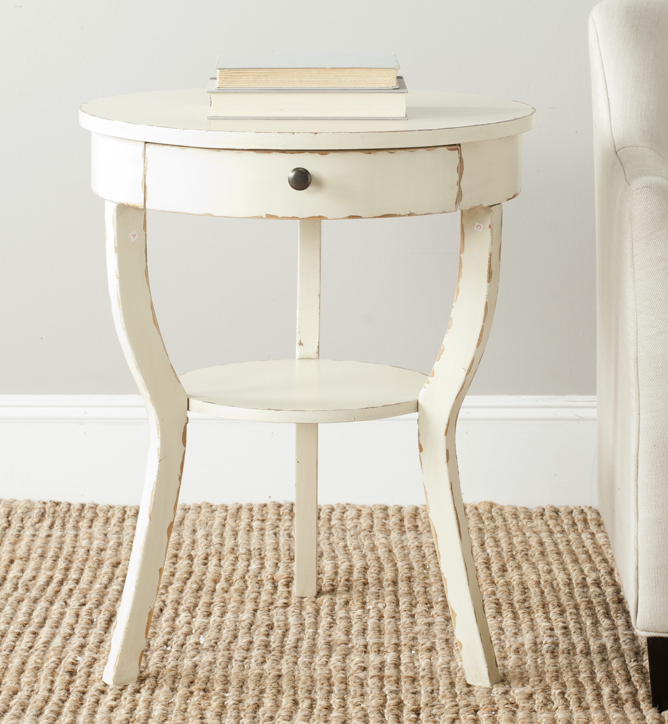 Kendra Round Pedestal End Table W/ Drawer - Vintage Cream - Safavieh - Image 1
