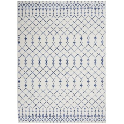 4’ X 6’ Ivory And Blue Berber Pattern Area Rug - Image 0