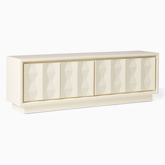 Open Box: Carved Pattern 80" Media Console, Ivory Lacquer - Image 0