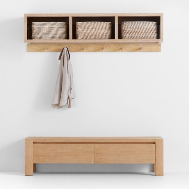 Terra Natural White Oak Wood 3-Piece Entryway Storage with Bench - Image 0