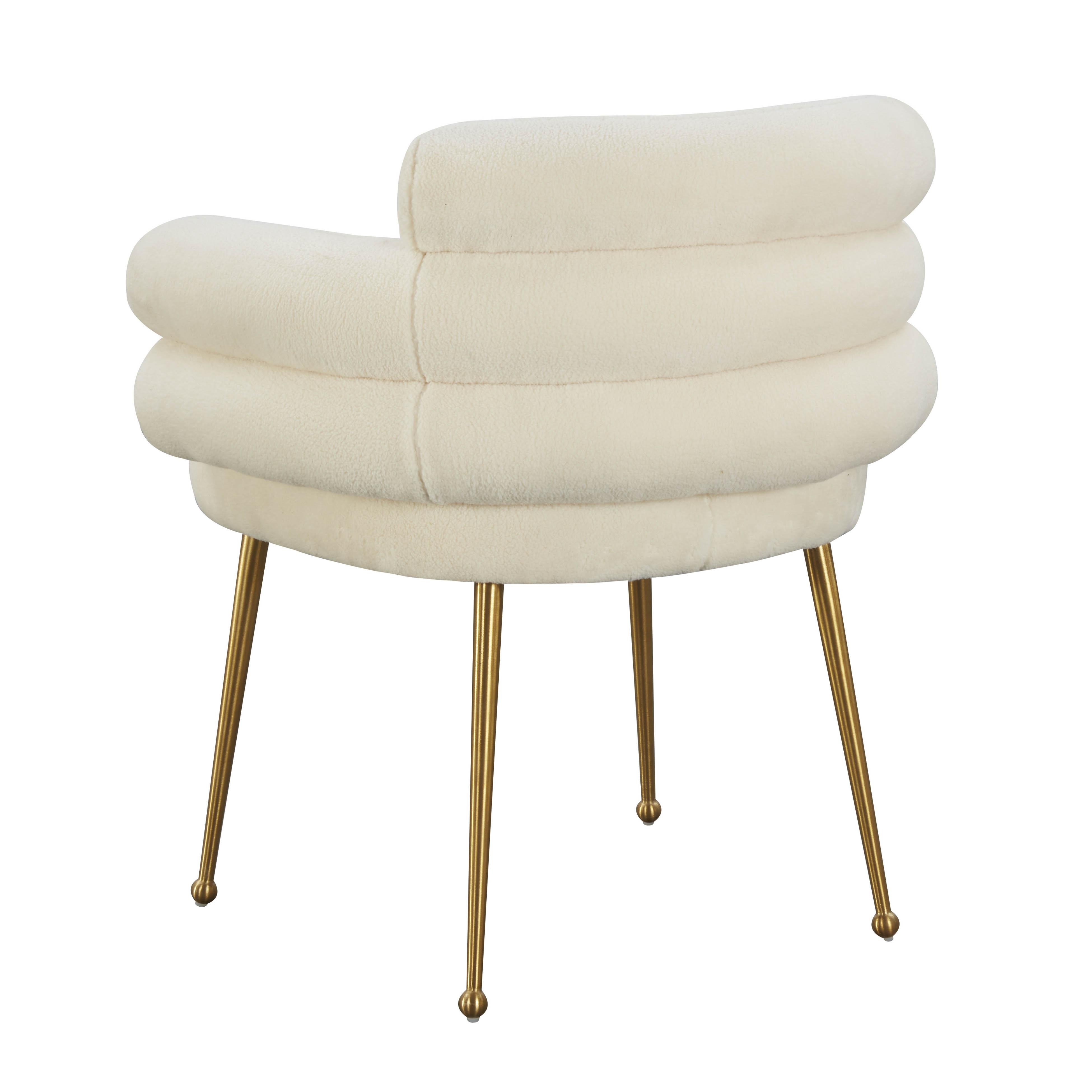 Dente Cream Faux Sheepskin Dining Chair - Image 2