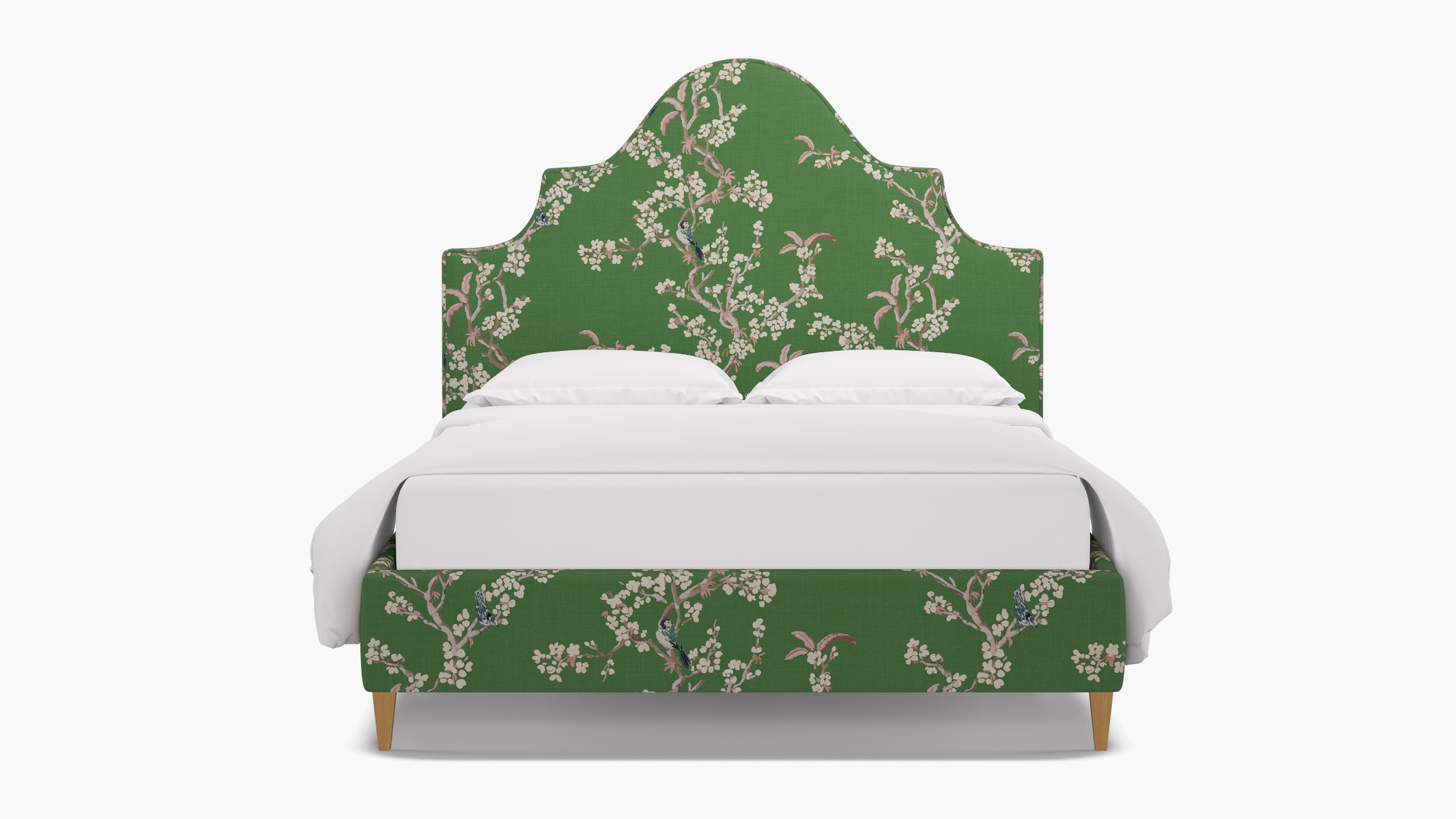 Statement Bed, Jade Cherry Blossom, Natural Square Tapered Leg, Twin - Image 0