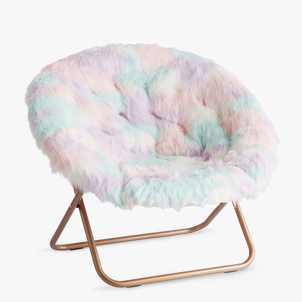 Unicorn Faux Fur Hang-A-Round Chair, Pink/White/Green/Purple - Image 0