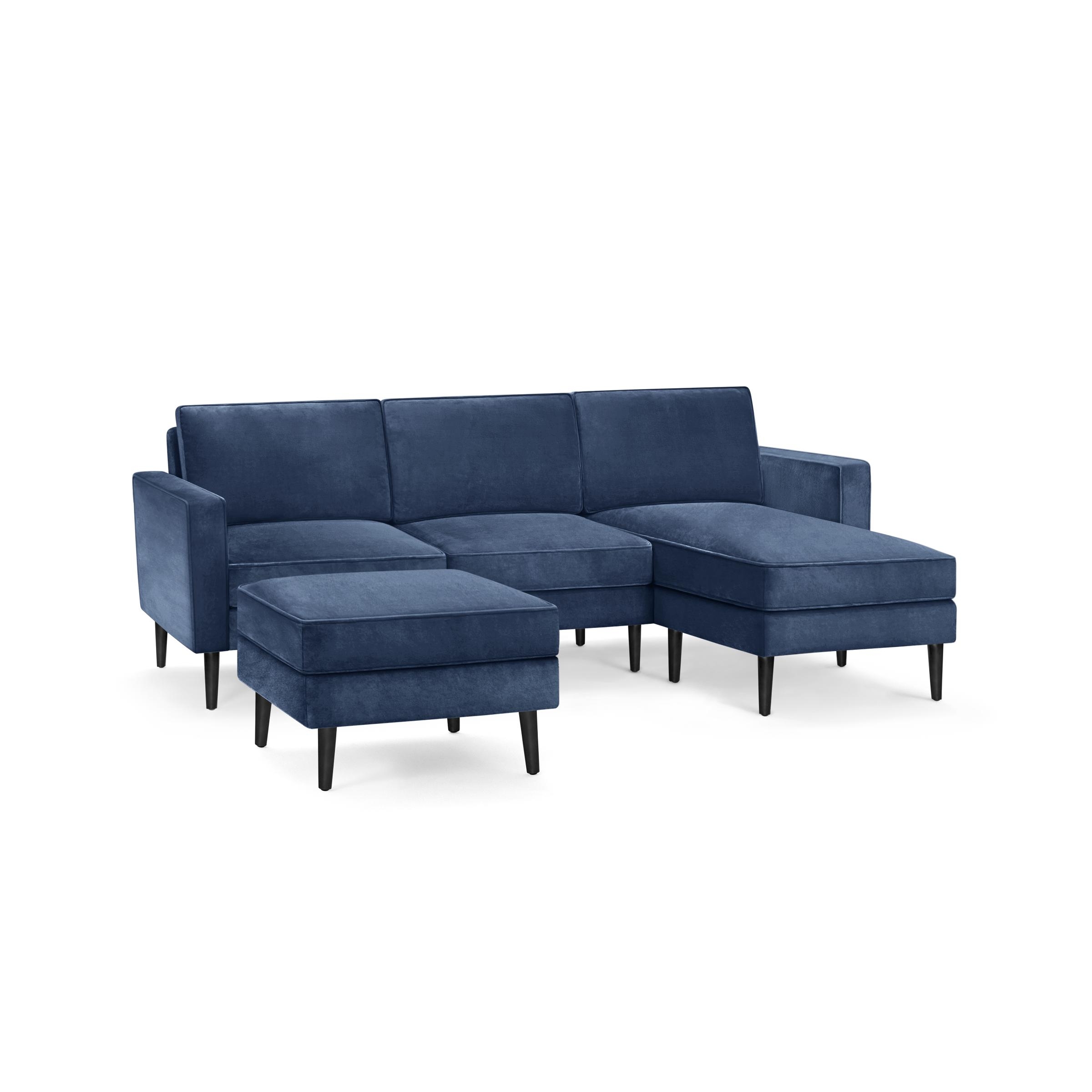 Nomad Velvet Sofa with Reversible Chaise and Ottoman - Midnight - Performance Velvet / Ebony - Wood - Image 0