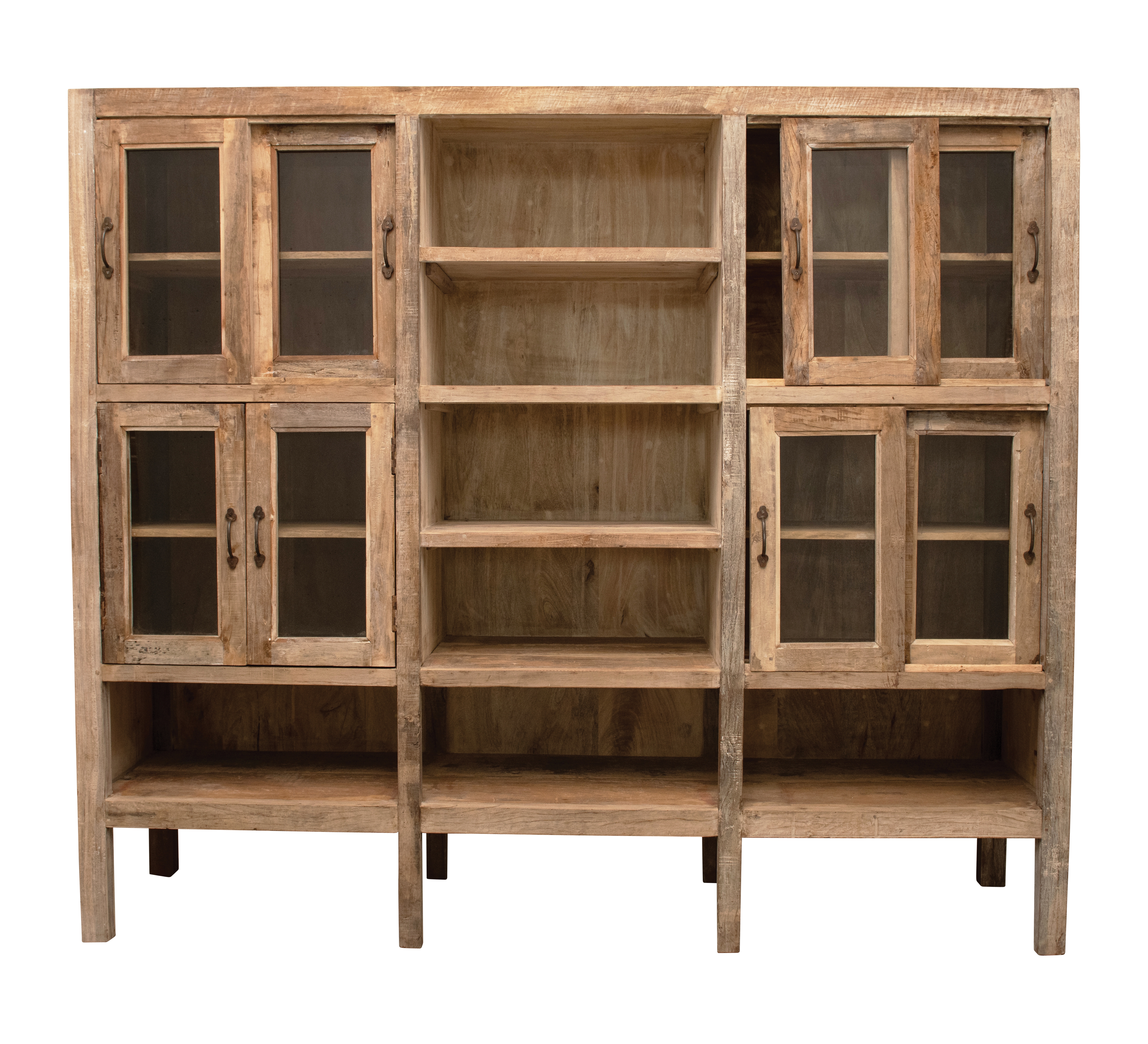 Reclaimed Wood Cabinet with 8 Glass Doors and 11 Shelves, Natural - Image 0
