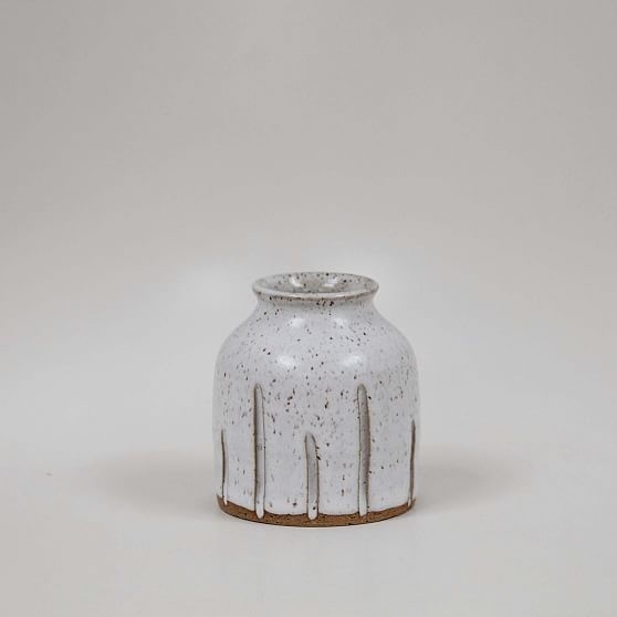 Carved Bud Vase, Stoneware, White - Image 0