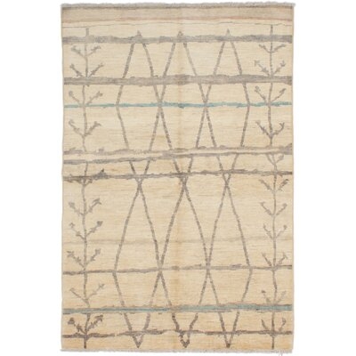 One-of-a-Kind Meira Hand-Knotted 2010s Moroccan Cream/Gray 6' x 8'10" Wool Area Rug - Image 0