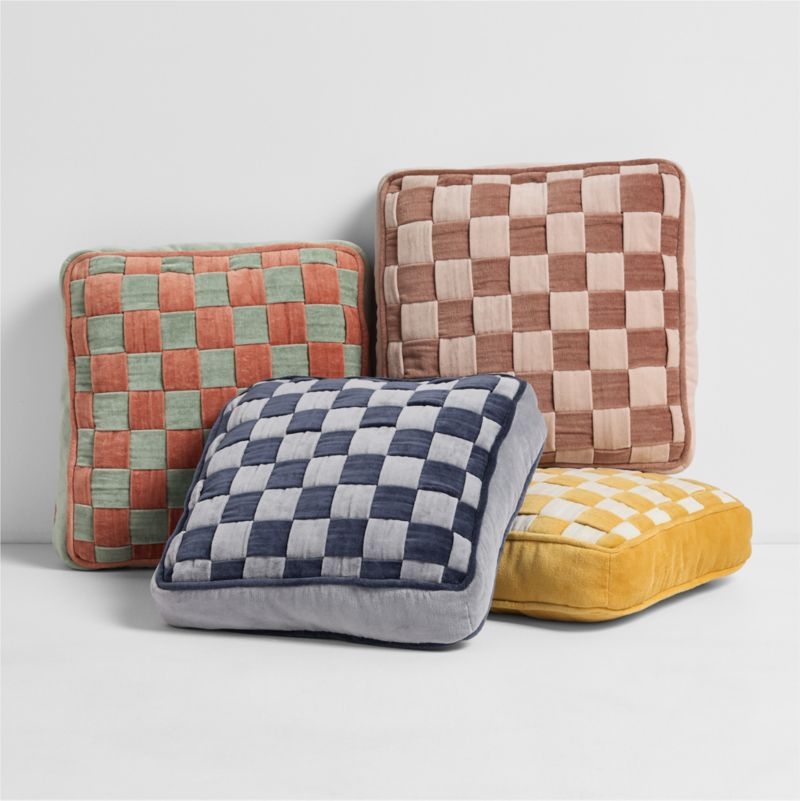 Checkerboard Custard Yellow and Arctic Ivory Velvet  Kids Throw Pillow - Image 2