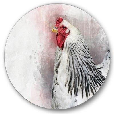 White Columbia Brahma Rooster Bird - Traditional Metal Circle Wall Art - Image 0