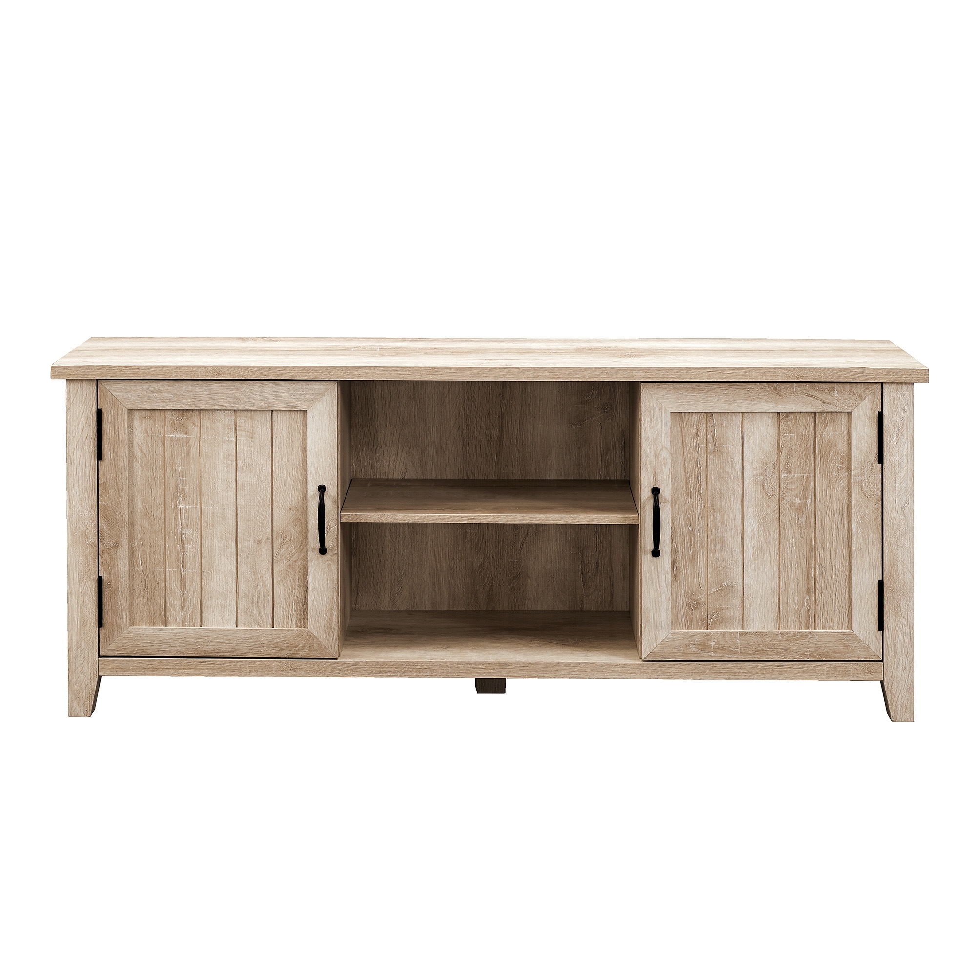 58" Modern Farmhouse Grooved 2 Door TV Stand - White Oak   - Image 1