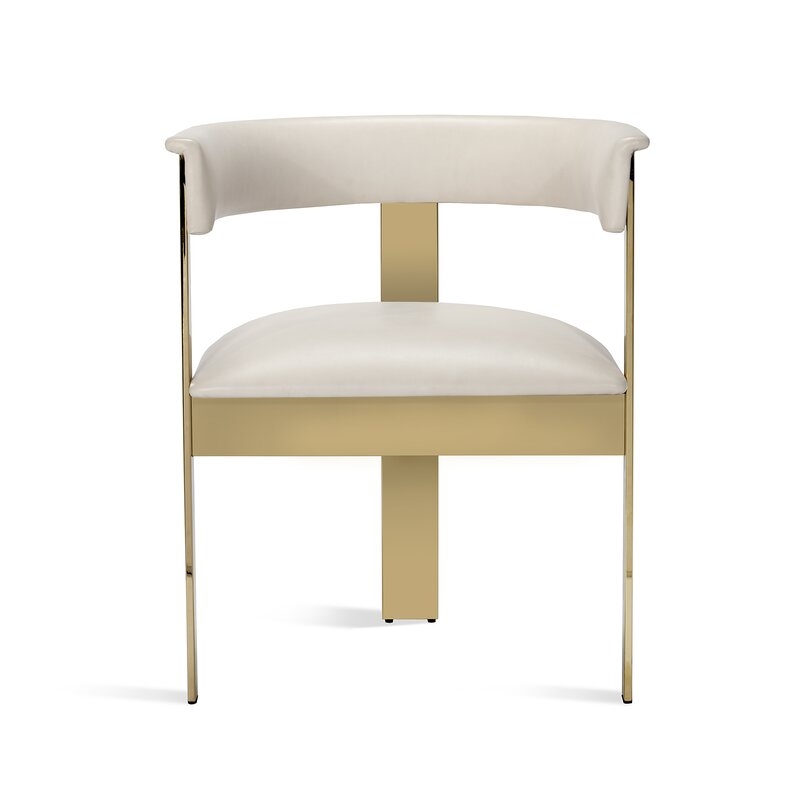 Interlude Darcy Upholstered Metal Arm Chair Upholstery Color: Buff Cream, Frame Color: Shiny Brass - Image 0
