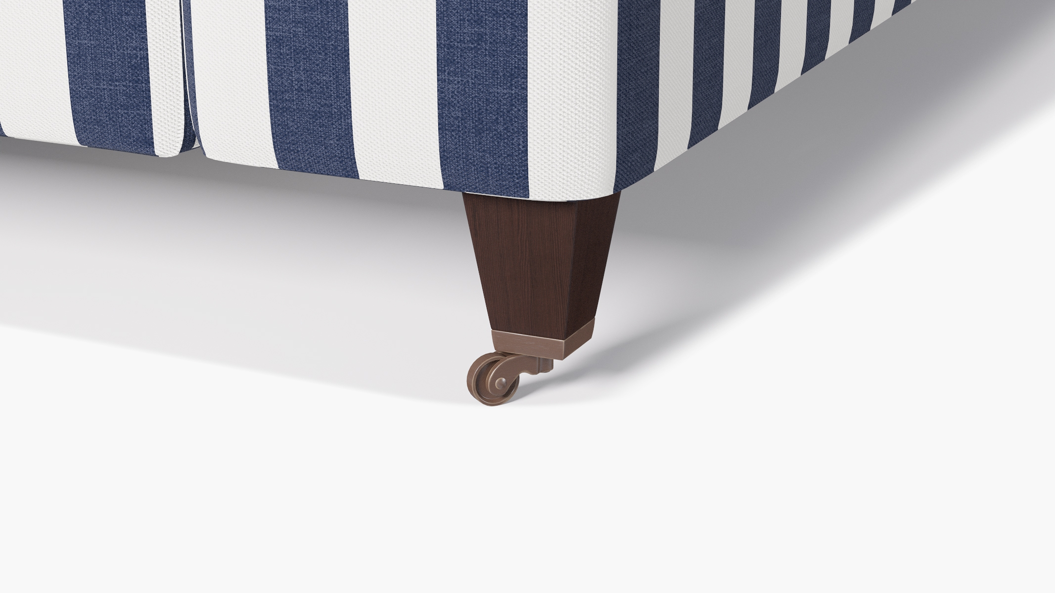 Classic Sofa, Navy Cabana Stripe, Espresso with Antique Brass Caster - Image 6