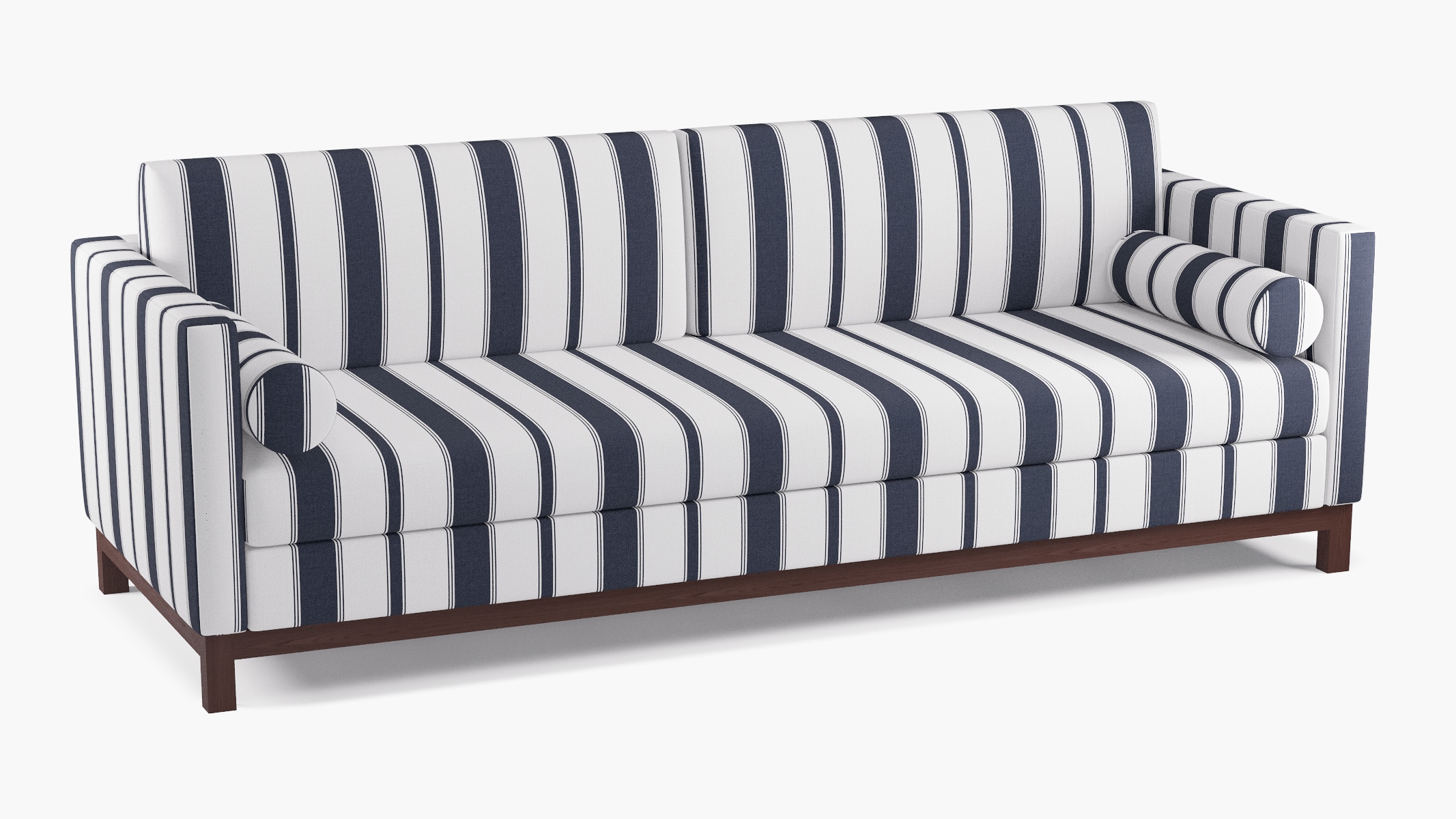 Tailored Tuxedo Sofa, Navy Clarence Stripe, Espresso Wood Rail - Image 1