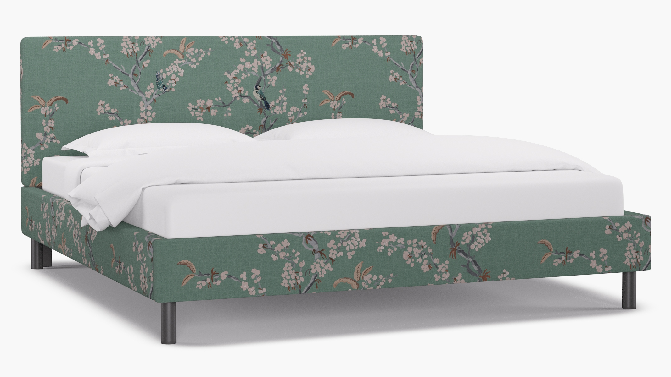 Tailored Platform Bed, Mint Cherry Blossom, King - Image 1