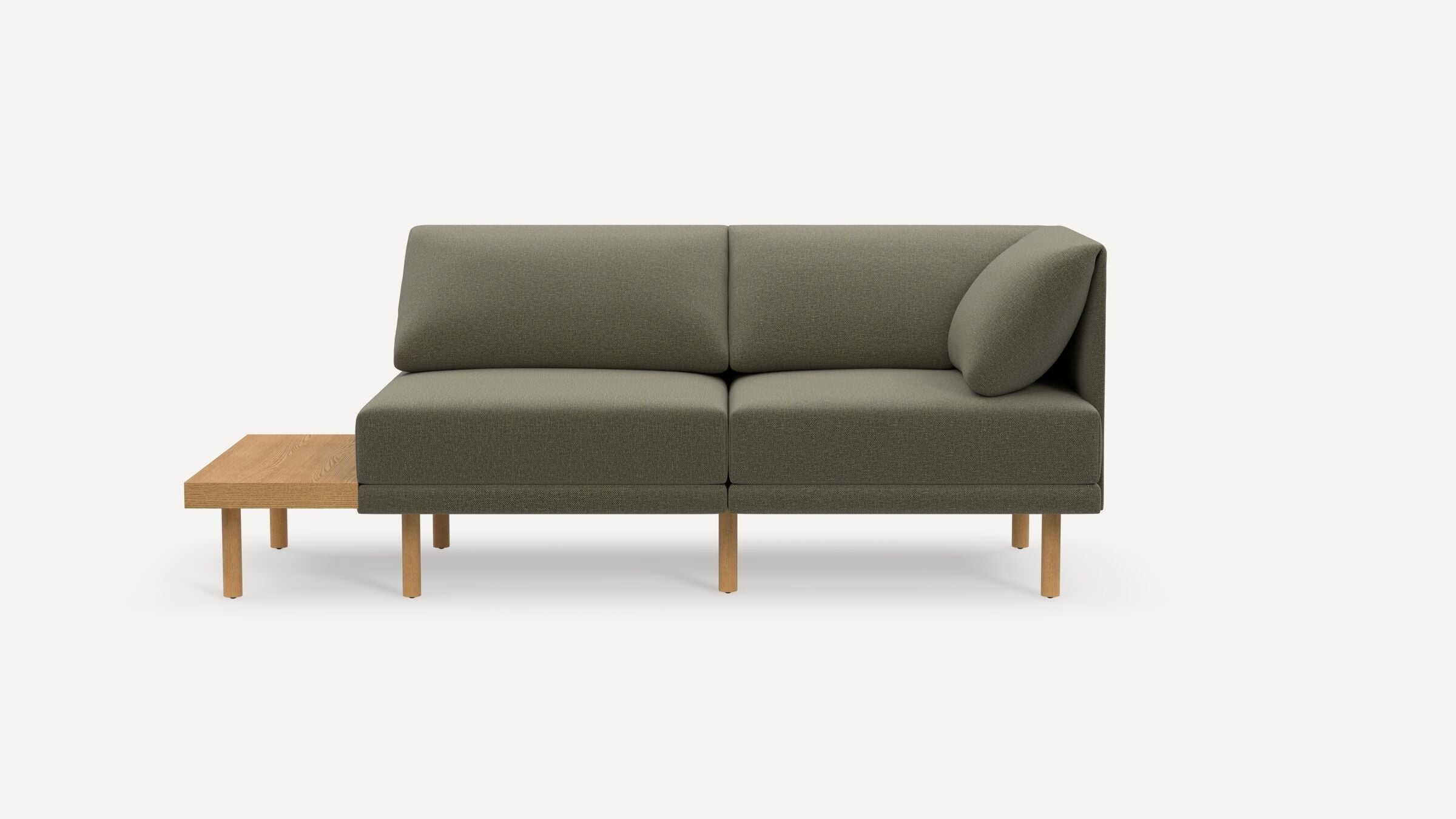 Range 2-Piece One Arm Sofa with Table - Moss Green - Performance Flatweave / Oak Legs and Table - Image 0