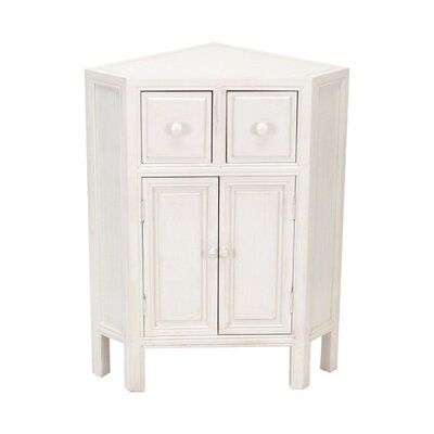 Wooden Corner Cabinet With 2 Drawers And 2 Doors, White - Image 0