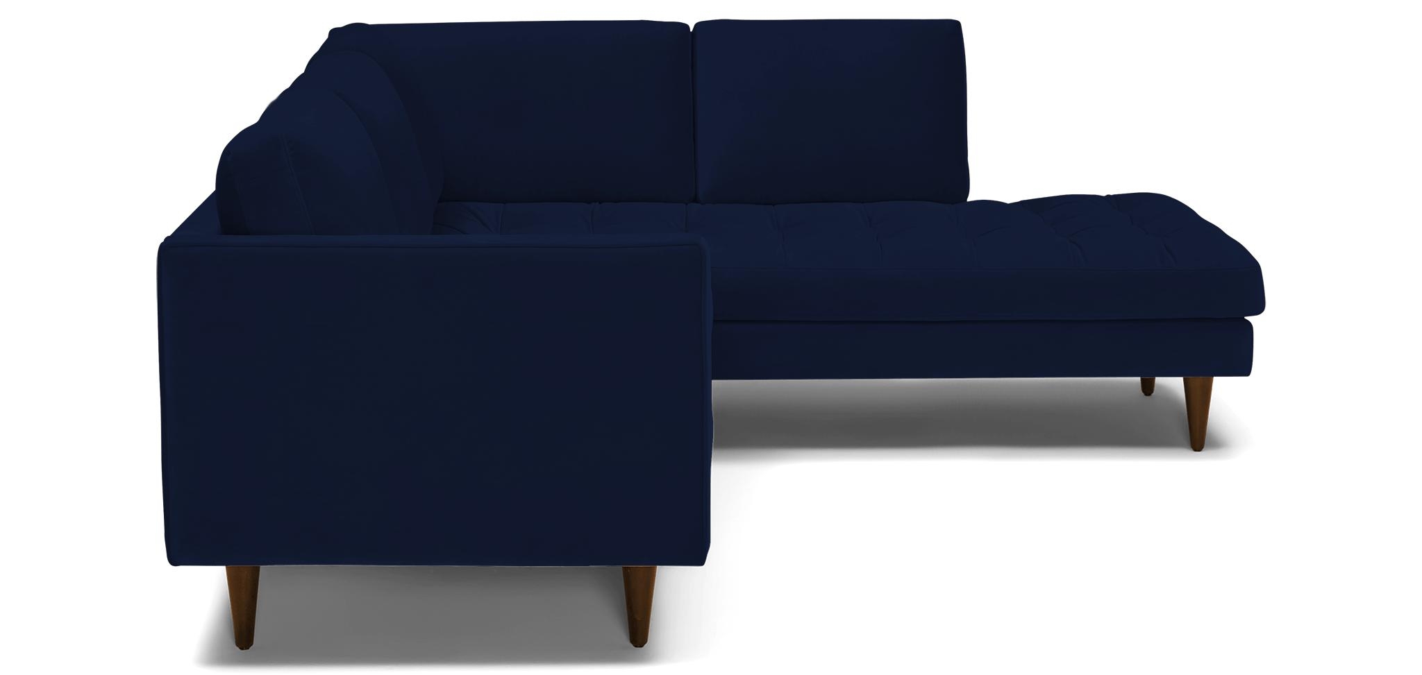 Blue Briar Mid Century Modern Sectional with Bumper - Royale Cobalt - Mocha - Right  - Image 2