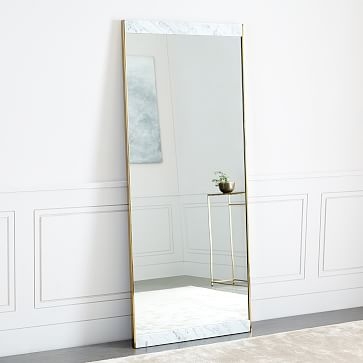 Marble & Brass Floor Mirror, White, 30"Wx72"H - Image 2