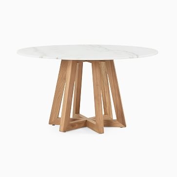 Fanned Base 55" Round Dining Table, White Marble - Image 1