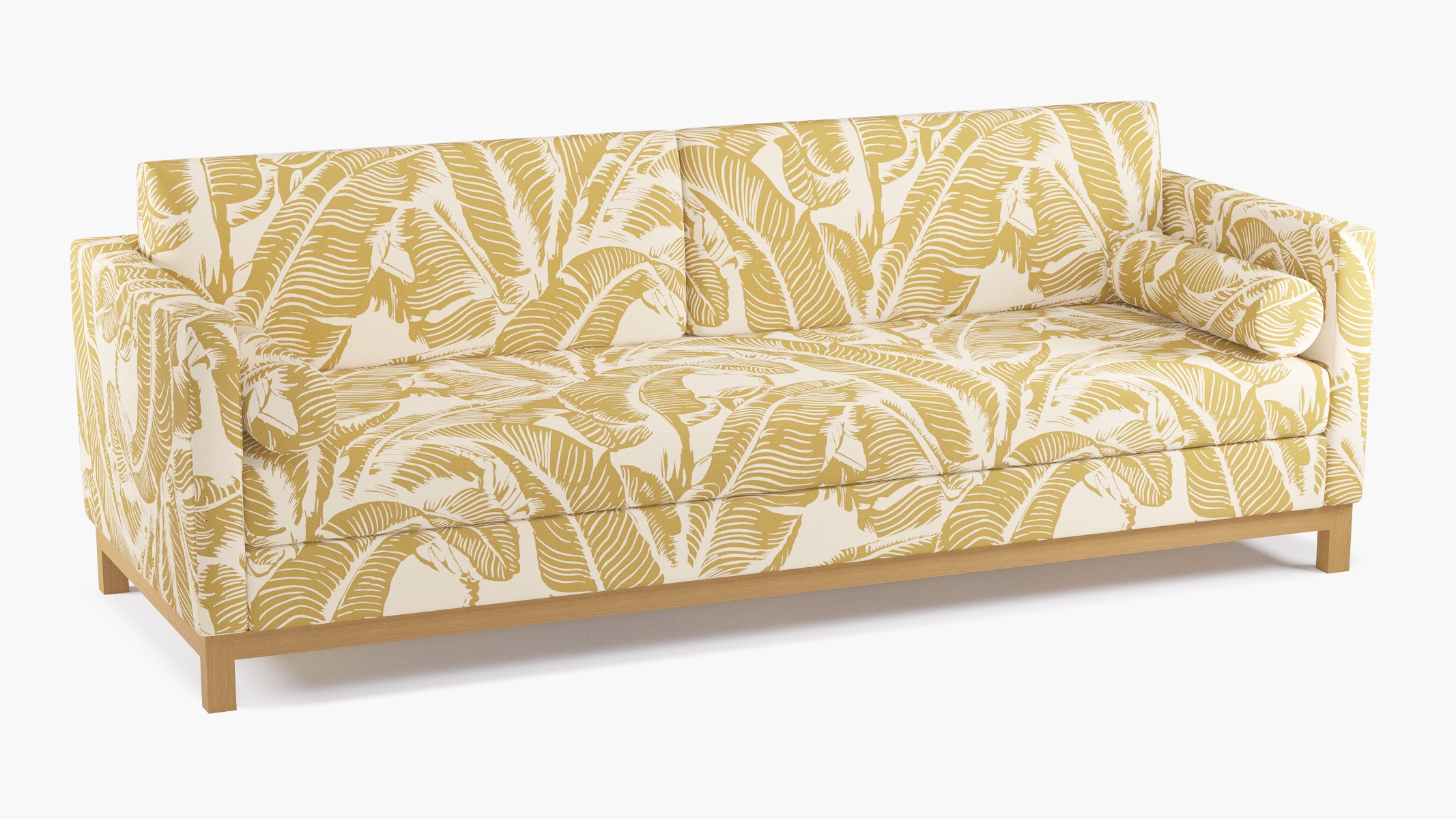 Tailored Tuxedo Sofa, Ochre Martinique® Encore, Natural Wood Rail - Image 1