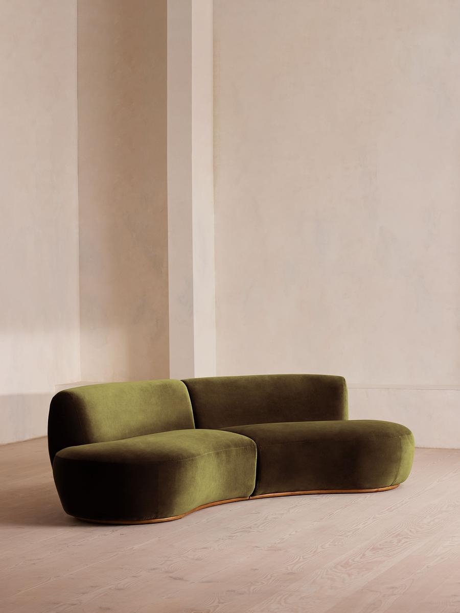 Aline Serpentine Sectional Sofa, Three Seater, Olive Velvet, US - Image 0