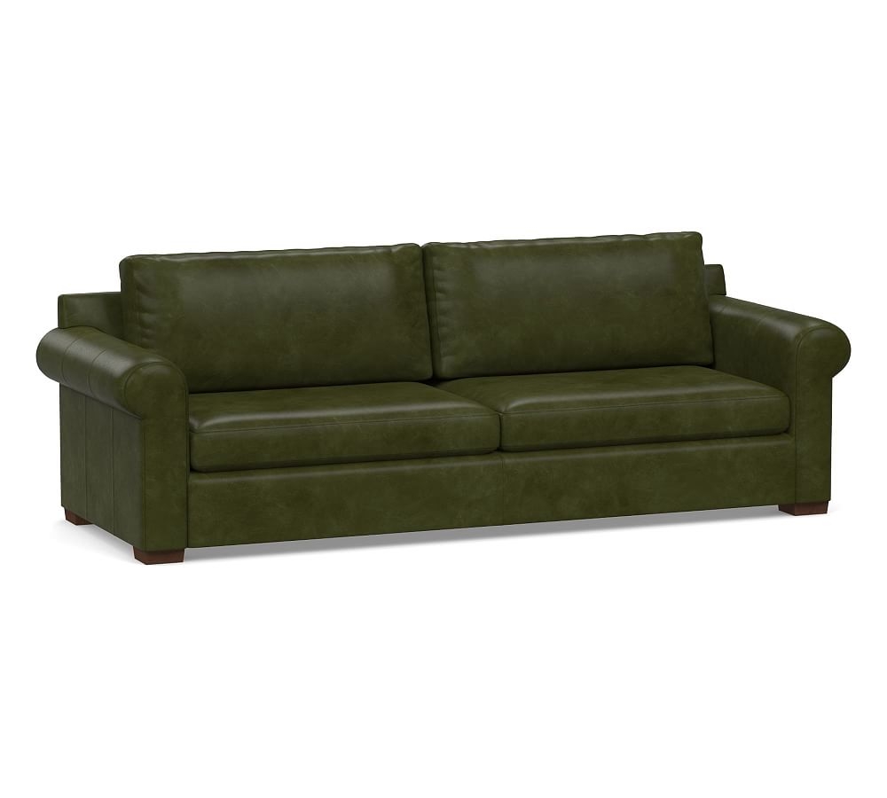 Shasta Roll Arm Leather Grand Sofa 98", Polyester Wrapped Cushions, Legacy Forest Green - Image 0