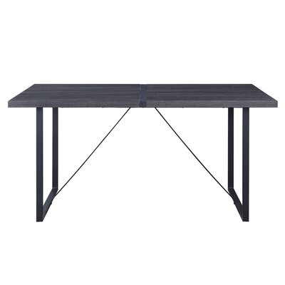 Rectangular Dining Table With 2 Cross Bar Support,table Top W/metal Inset ,black - Image 0