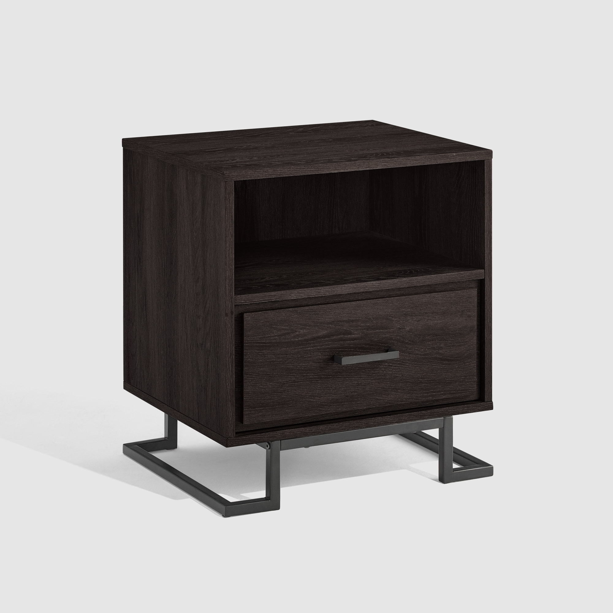 20" Contemporary Metal and Wood Night Stand with One-Drawer - Charcoal - Image 0