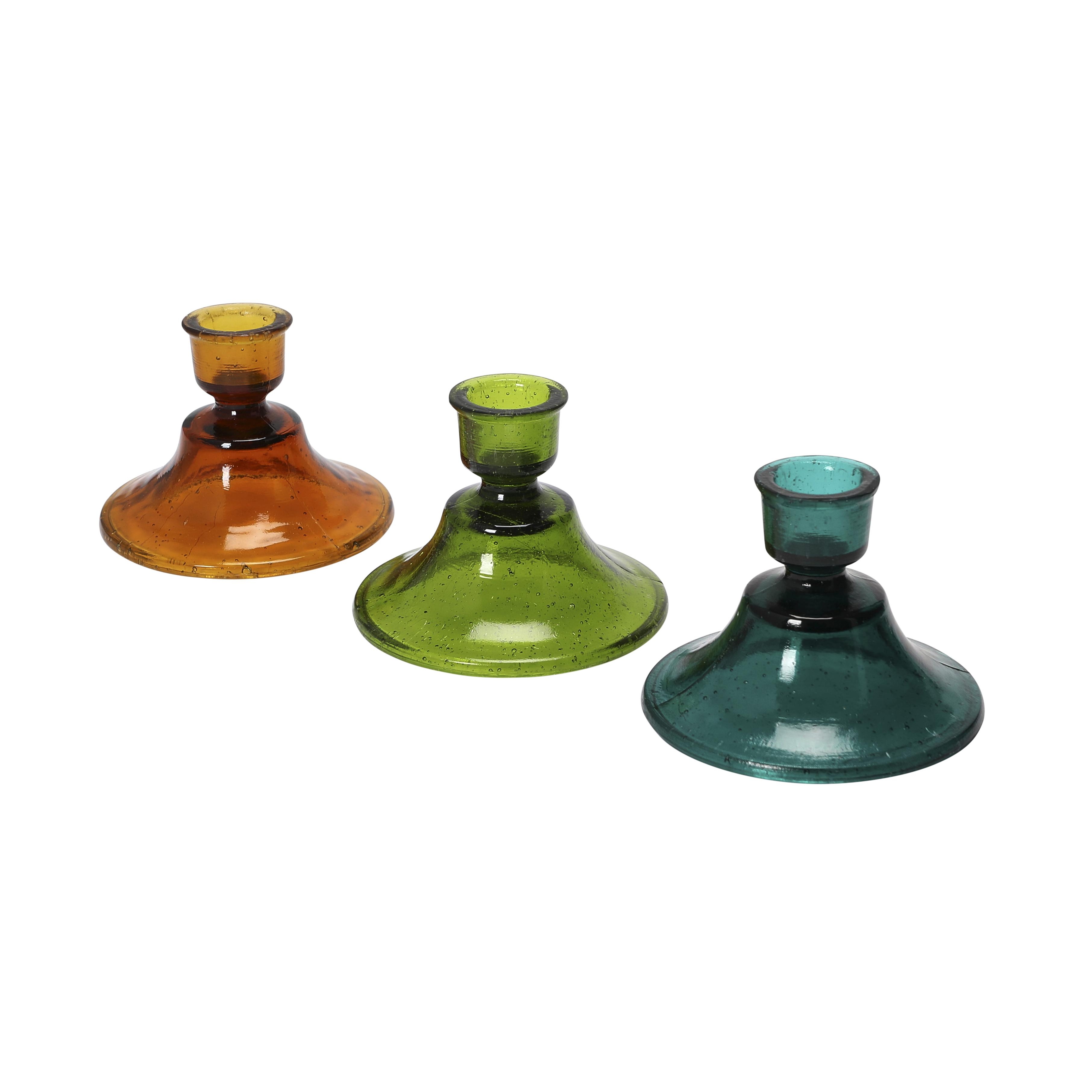  Glass Taper Candle Holder, Multicolor, Set of 3 - Image 0