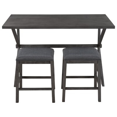 3-Piece Counter Height Wood Kitchen Dining Table Set With 2 Stools For Small Places, Gray - Image 0